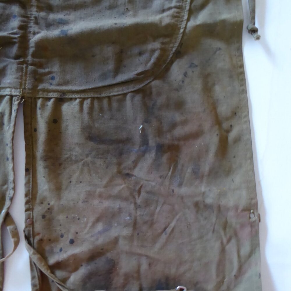 VINTAGE LEATHER CANVAS HAY CARTING WORKING COWBOY FARMER CHAPS (PRE-OWNED) - Picture 13 of 15